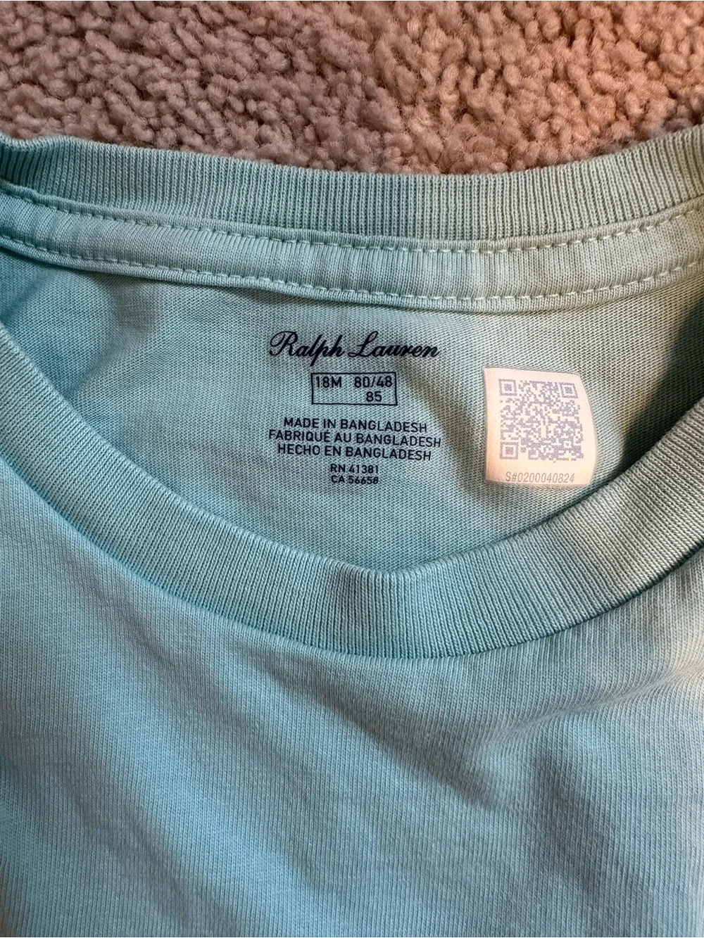 Worn once - 18M Ralph Lauren Light Teal Tshirt